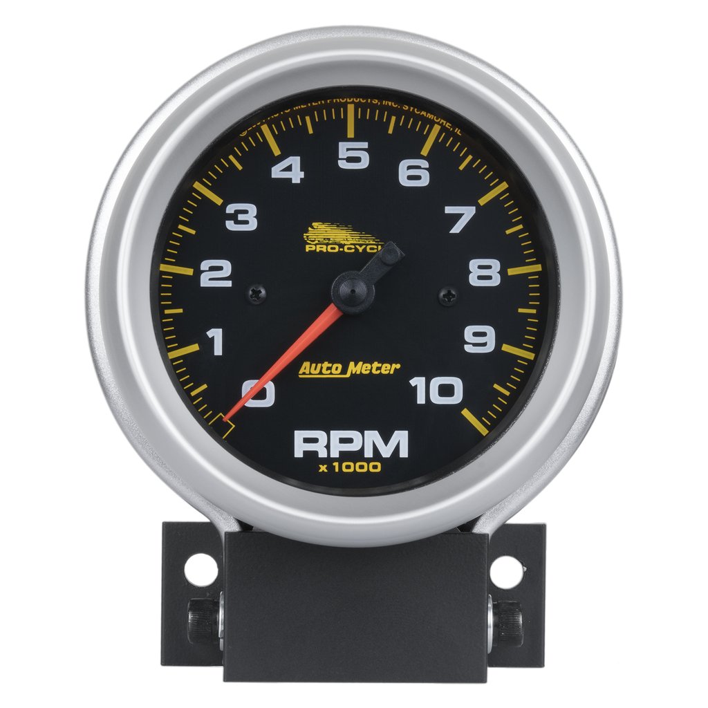 AutoMeter 3-3/4" TACHOMETER, 0-10,000 RPM, BLACK W/ SILVER BEZEL, PRO-CYCLE