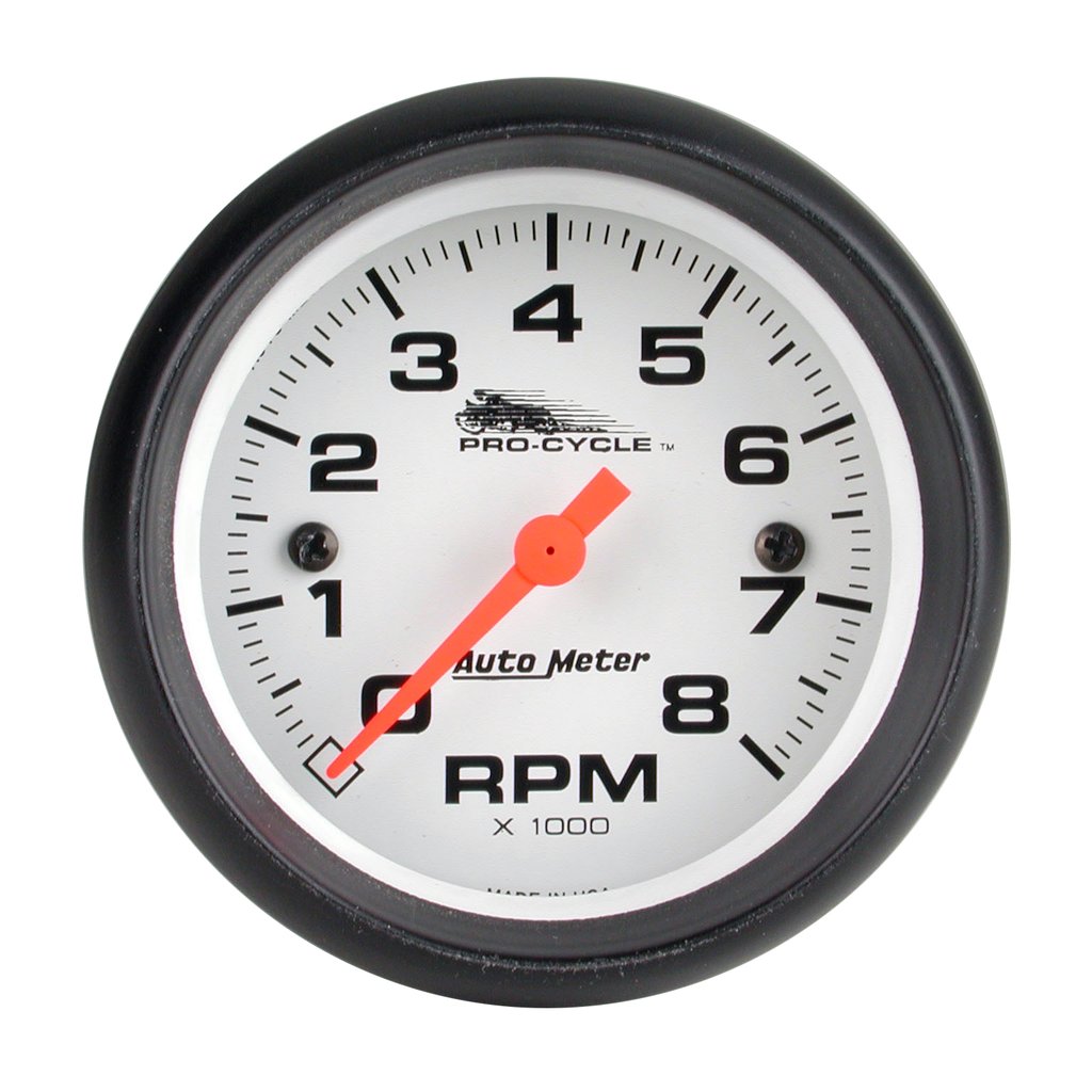 AutoMeter 2-5/8" TACHOMETER, 0-8,000 RPM, WHITE W/ BLACK BEZEL, PRO-CYCLE