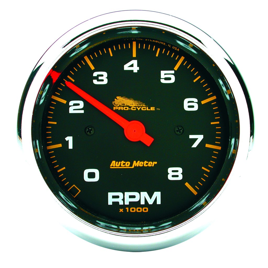 AutoMeter 3-3/4" TACHOMETER, 0-8,000 RPM, BLACK W/ CHROME BEZEL, PRO-CYCLE