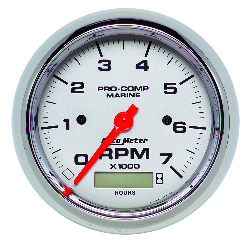 AutoMeter 3-3/8" IN-DASH TACHOMETER WITH HOUR METER, 0-7,000 RPM, MARINE CHROME