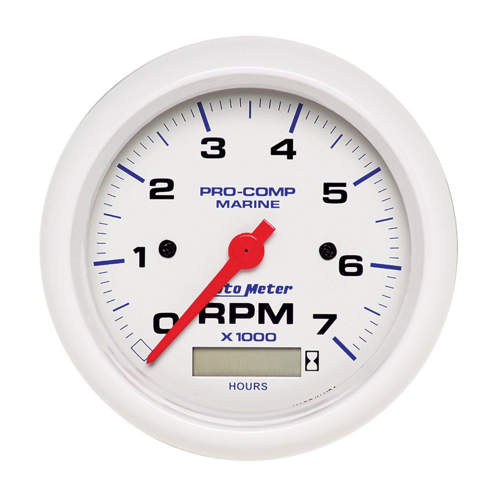 AutoMeter 3-3/8" IN-DASH TACHOMETER WITH HOUR METER, 0-7,000 RPM, MARINE WHITE