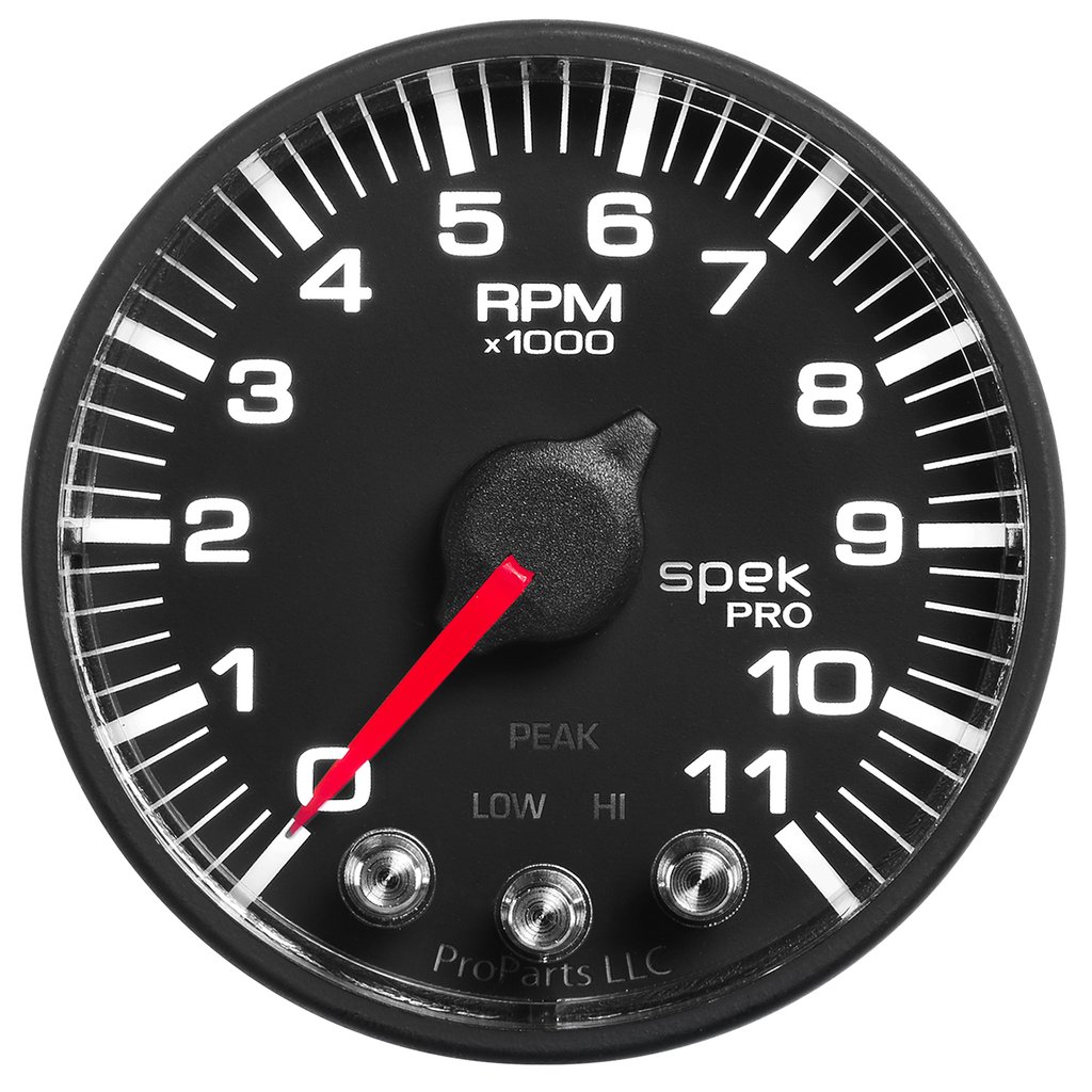 AutoMeter 2-1/16" IN-DASH TACHOMETER, 0-11,000 RPM, SPEK-PRO, BLACK DIAL, BLACK BEZEL, FLAT ANTIGLARE LENS