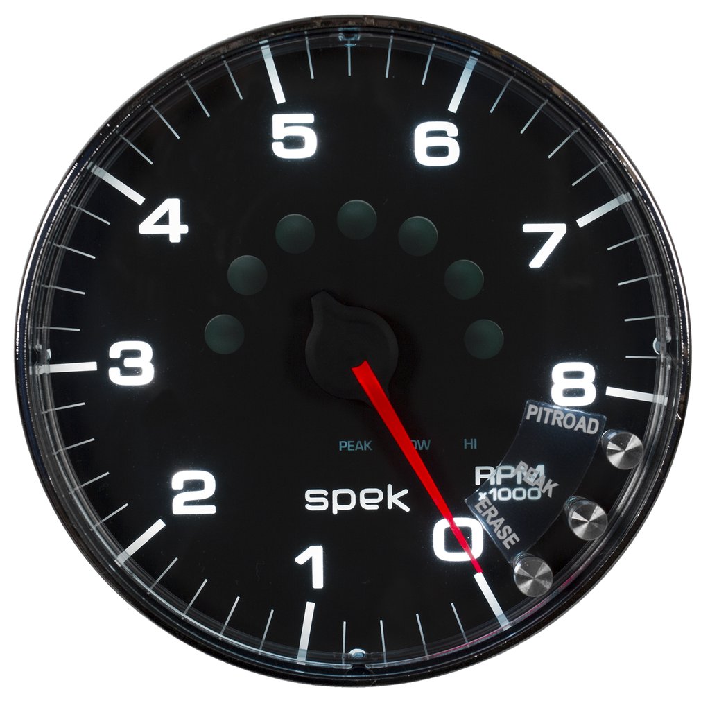 AutoMeter 5" IN-DASH TACHOMETER, 0-8,000 RPM, SPEK-PRO, BLACK DIAL, CHROME BEZEL, FLAT ANTIGLARE LENS