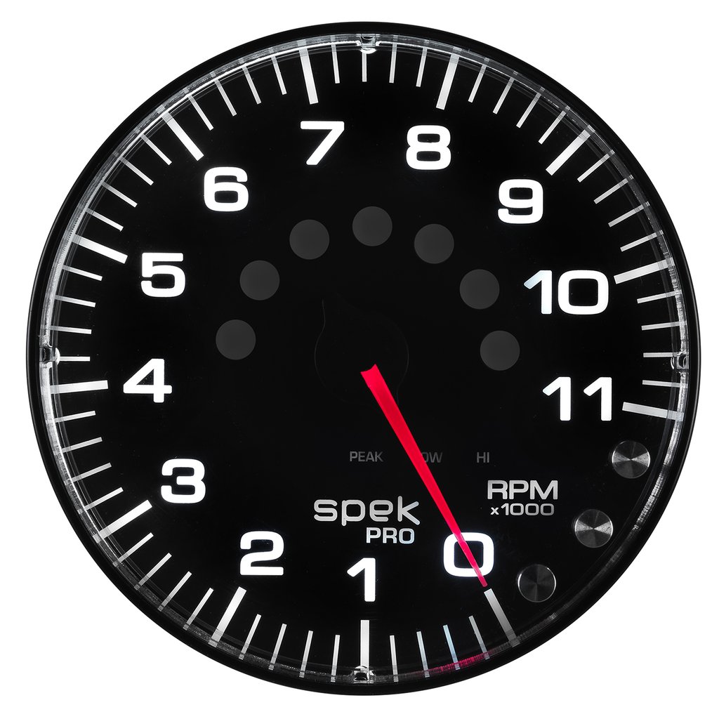 AutoMeter 5" IN-DASH TACHOMETER, 0-11,000 RPM, SPEK-PRO, BLACK DIAL, BLACK BEZEL, FLAT ANTIGLARE LENS