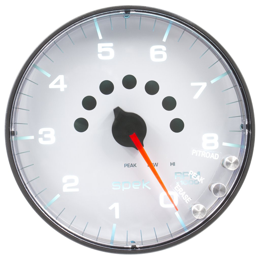 AutoMeter 5" IN-DASH TACHOMETER, 0-8,000 RPM, SPEK-PRO, WHITE DIAL, BLACK BEZEL, FLAT ANTIGLARE LENS