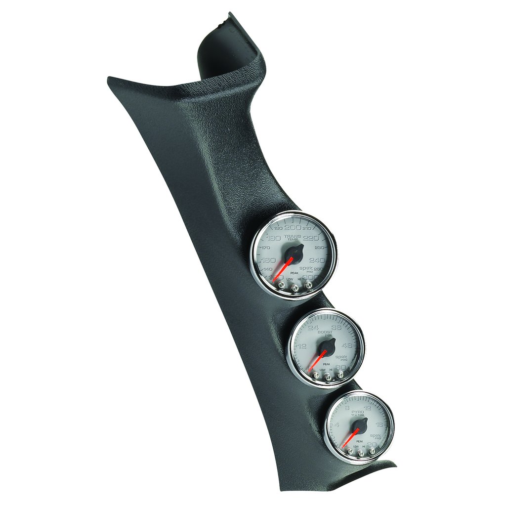AutoMeter PILLAR KIT, 0-60 PSI/0-2000 °F/100-300 °F, 08-10 FORD SUPERDUTY, SPEK-PRO, SILVER DIAL, CHROME BEZEL, CLEAR LENS