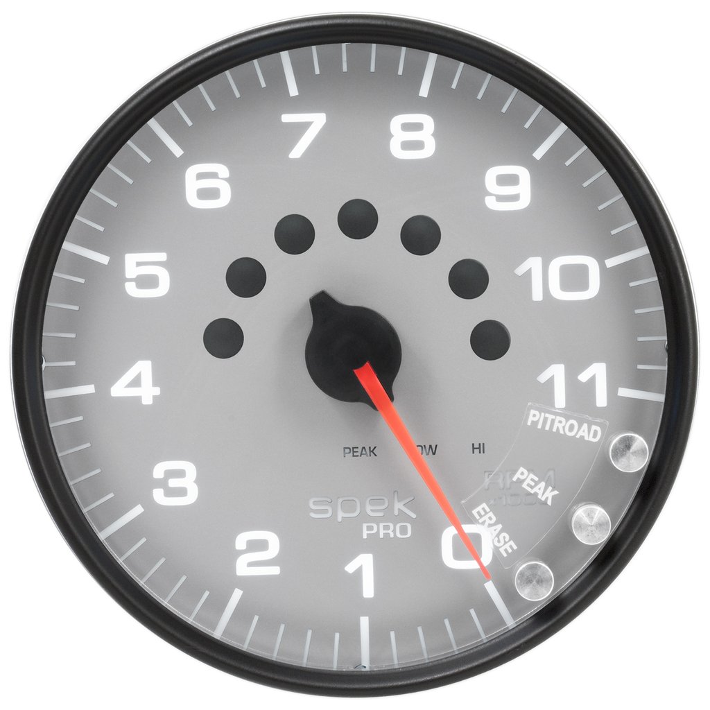 AutoMeter 5" IN-DASH TACHOMETER, 0-11,000 RPM, SPEK-PRO, SILVER DIAL, BLACK BEZEL, CLEAR LENS