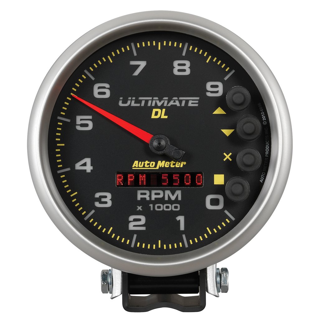 AutoMeter 5" tachometer, 0-9000 RPM, PEDESTAL, ULTIMATE DL PLAYBACK, BLACK
