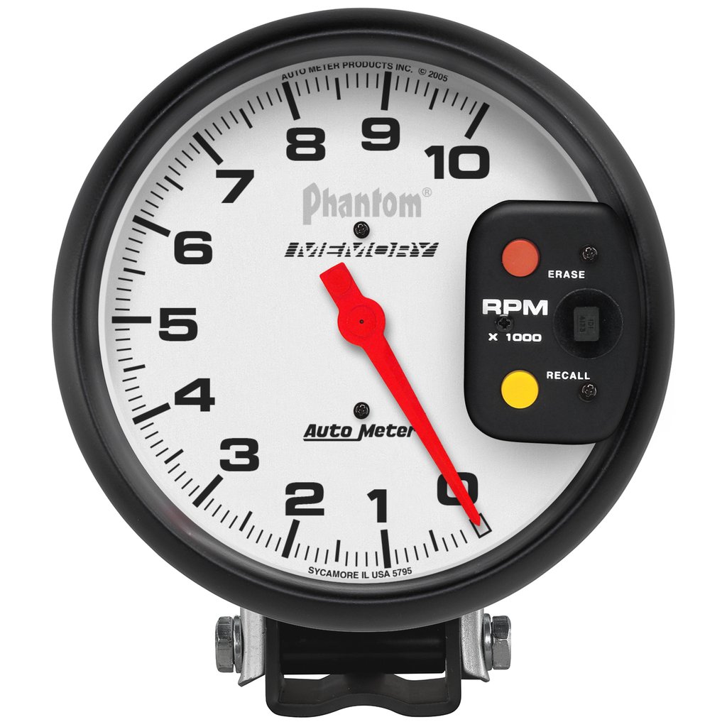 AutoMeter 5" PEDESTAL tachometer, W/ MEMORY, 0-10,000 RPM, PHANTOM