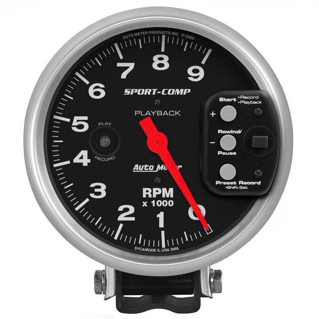 AutoMeter 5" PEDESTAL PLAYBACK tachometer, 0-9,000 RPM, SPORT-COMP