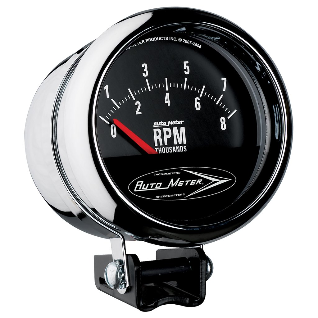AutoMeter 3-3/4" PEDESTAL RETRO TACH, 0-8,000 RPM, SHORT SWEEP, TRADITIONAL CHROME