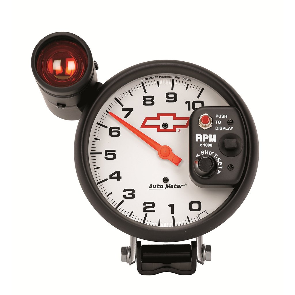 AutoMeter 5" PEDESTAL tachometer, 0-10,000 RPM, CHEVY RED BOWTIE