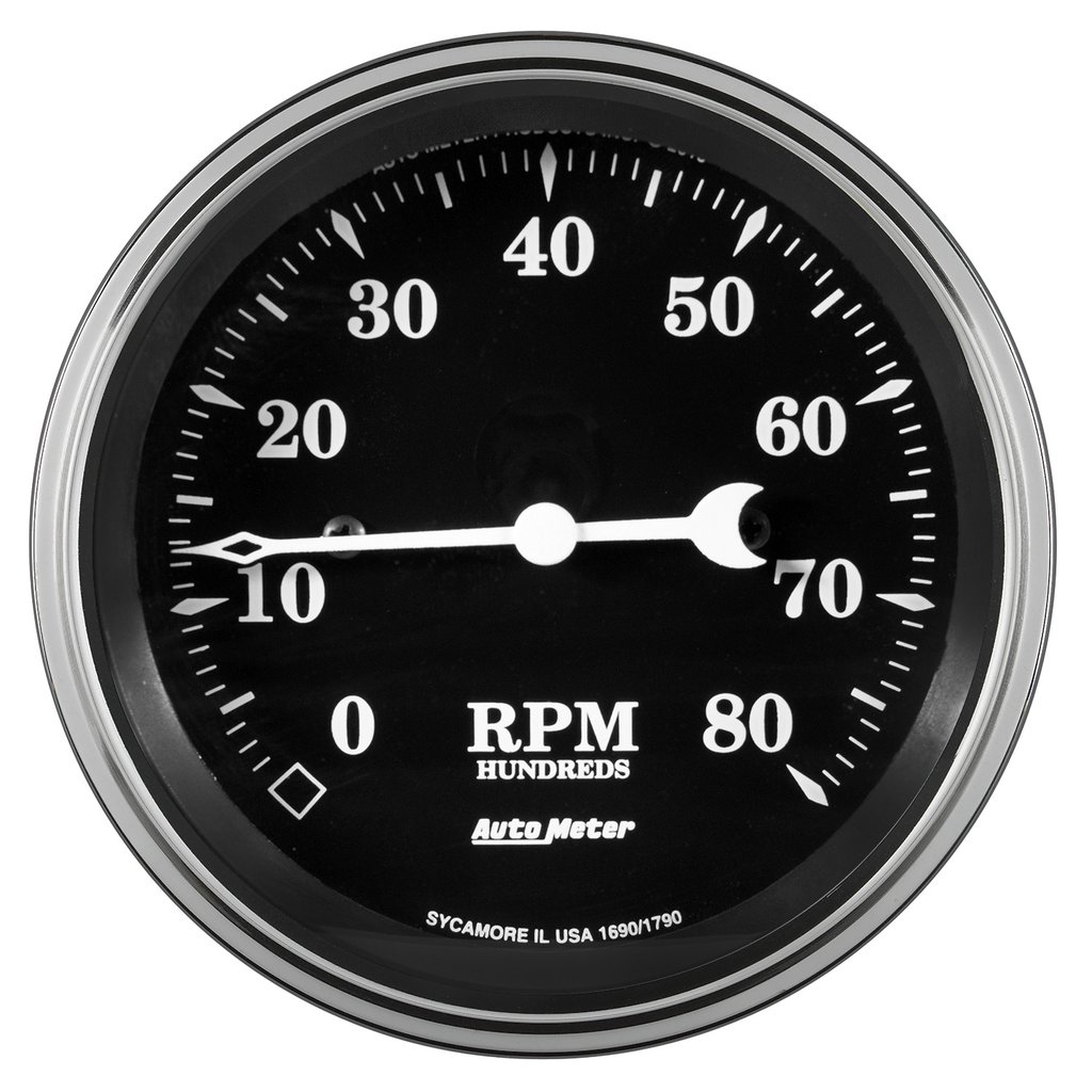AutoMeter 3-3/8" tachometer, 8K RPM, IN-DASH, OLD TYME BLACK