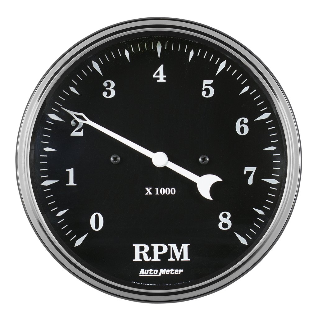 AutoMeter 5" tachometer, 8K RPM, IN-DASH, OLD TYME BLACK