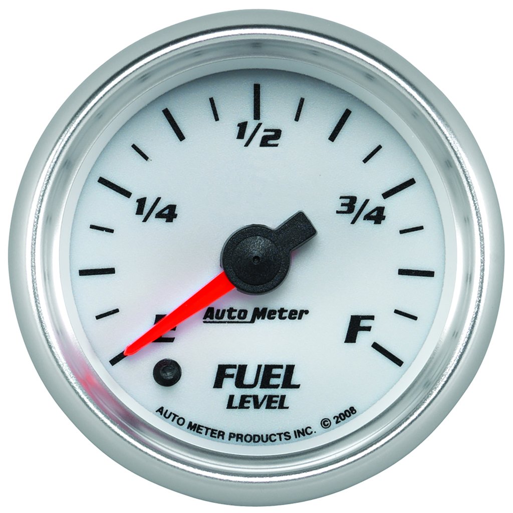 AutoMeter 2-1/16" FUEL LEVEL, PROGRAMMABLE 0-280 Ω, STEPPER MOTOR, WHITE/BRIGHT ANODIZED, PRO-CYCLE