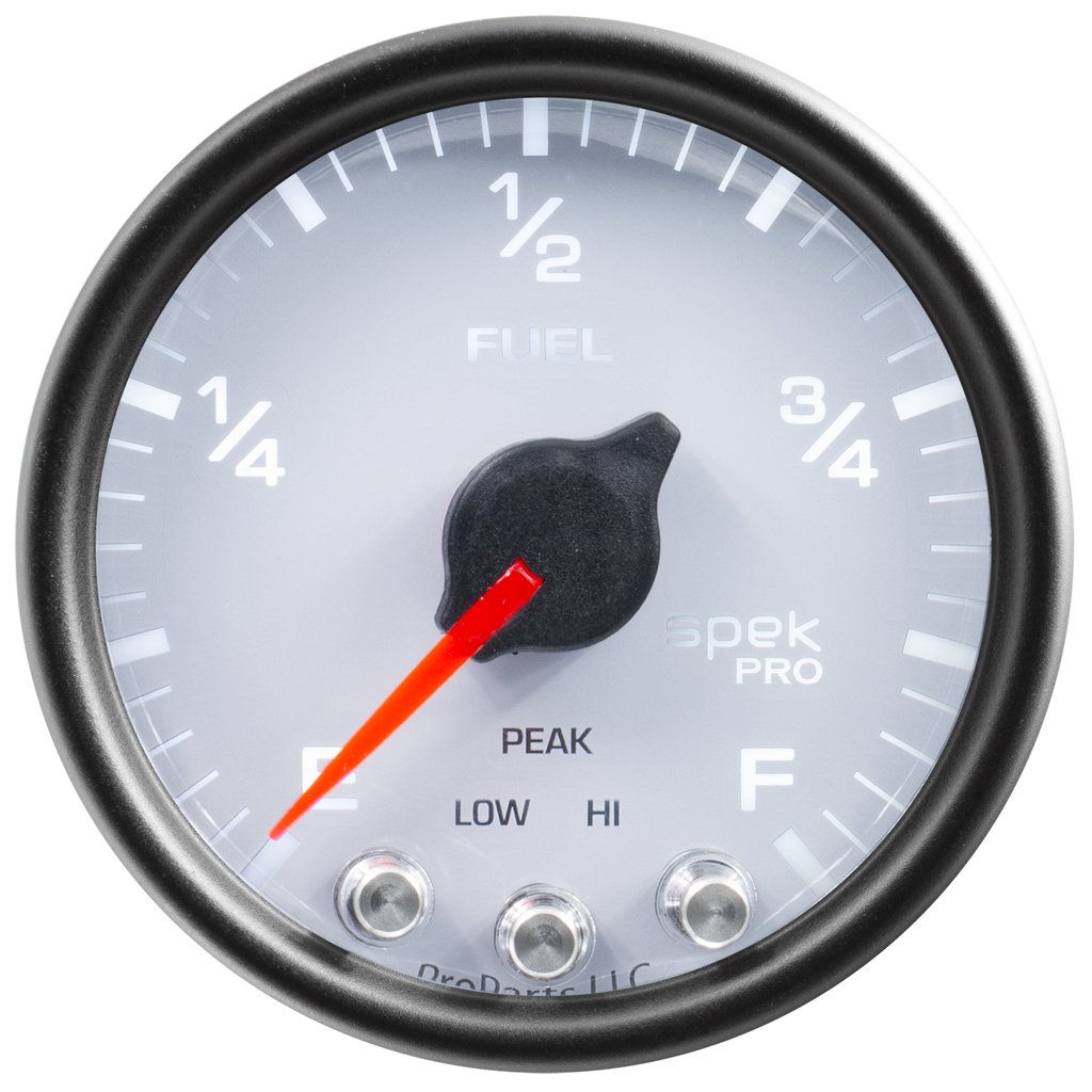AutoMeter 2-1/16" FUEL LEVEL, PROGRAMMABLE 0-300 Ω, STEPPER MOTOR, SPEK-PRO, WHITE DIAL, BLACK BEZEL, CLEAR LENS
