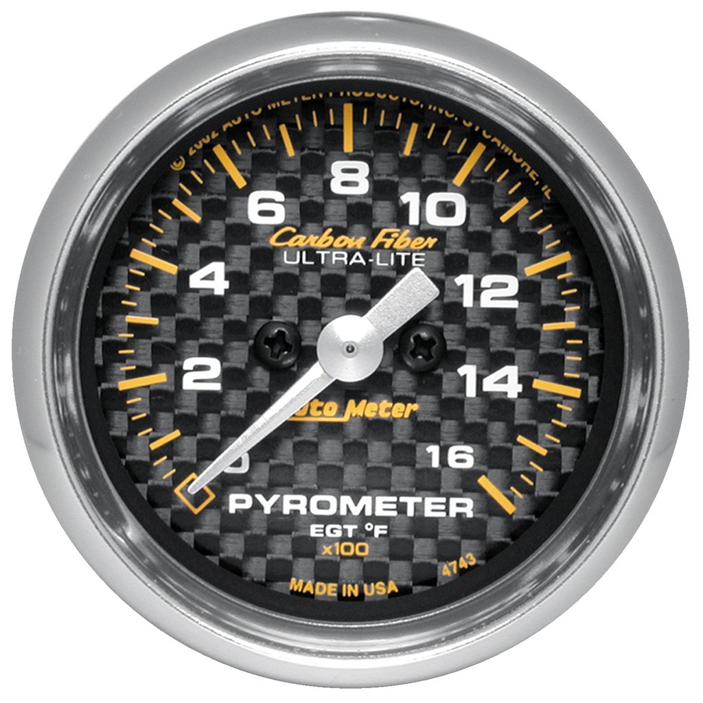 AutoMeter 2-1/16" PYROMETER, 0-1600 °F, STEPPER MOTOR, CARBON FIBER
