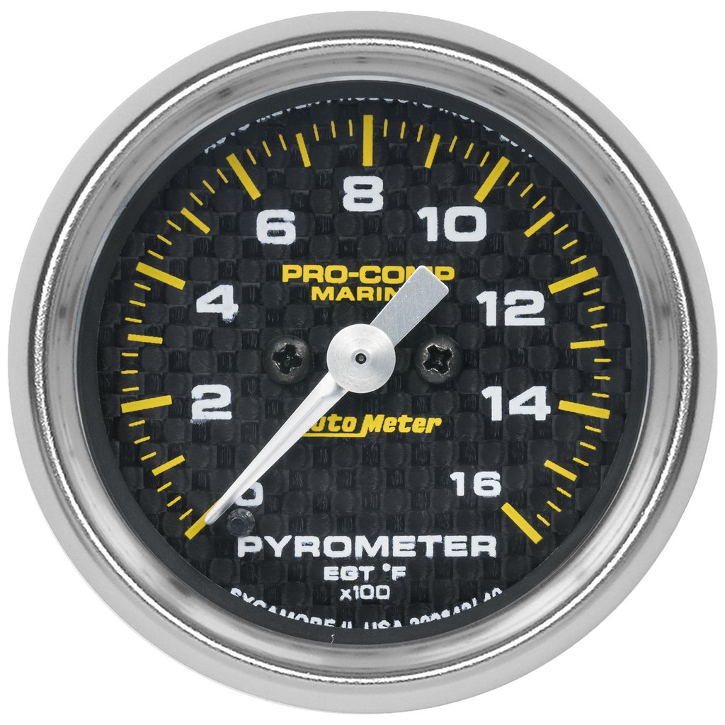 AutoMeter 2-1/16" PYROMETER, 0-1600 °F, STEPPER MOTOR, MARINE CARBON FIBER