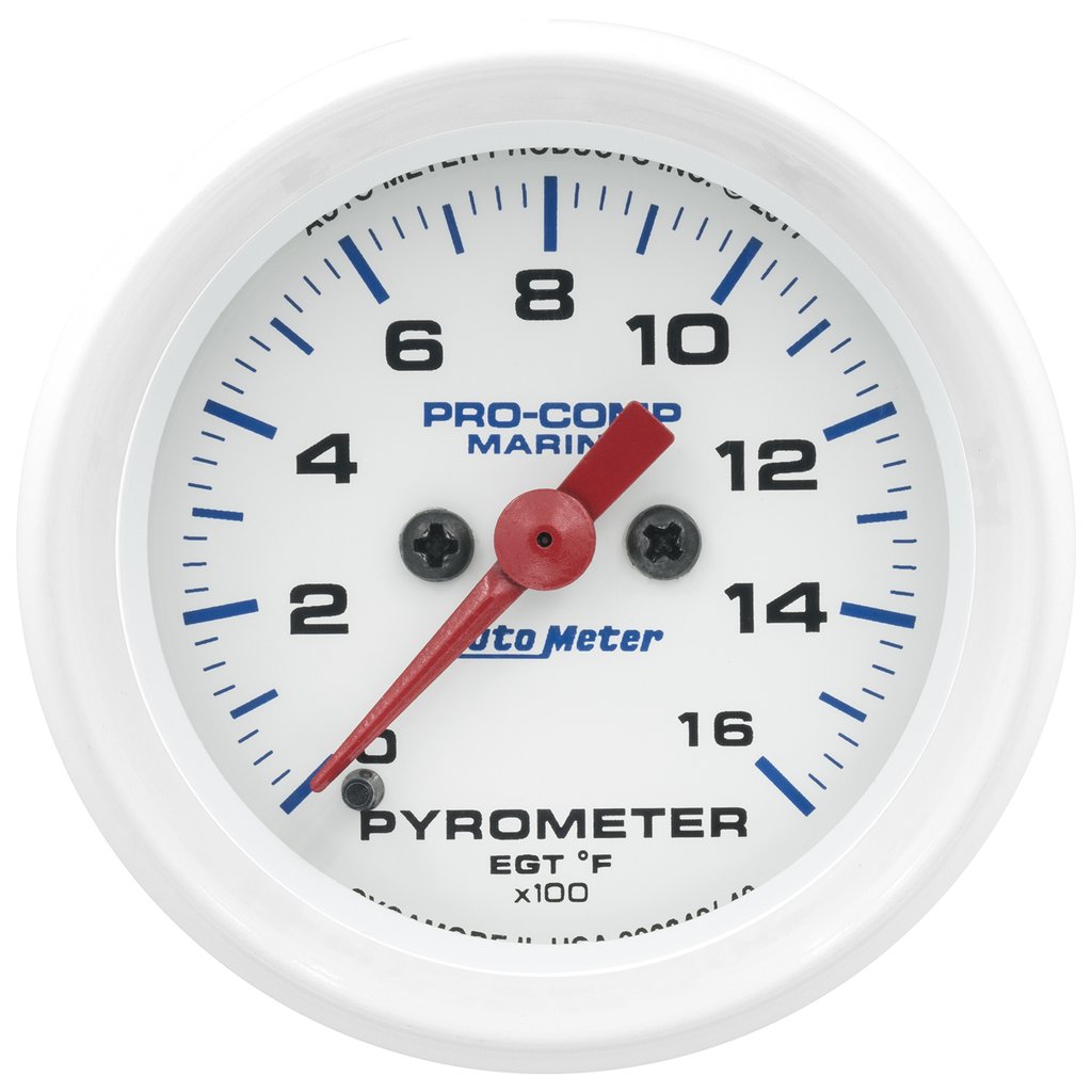 AutoMeter 2-1/16" PYROMETER, 0-1600 °F, STEPPER MOTOR, MARINE WHITE