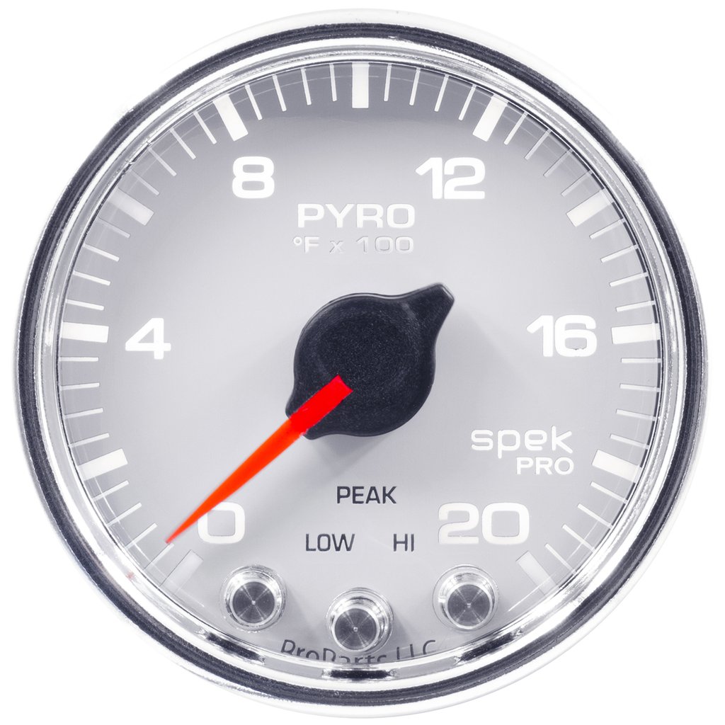 AutoMeter 2-1/16" PYROMETER, 0-2000 °F, STEPPER MOTOR, SPEK-PRO, WHITE DIAL, CHROME BEZEL, CLEAR LENS