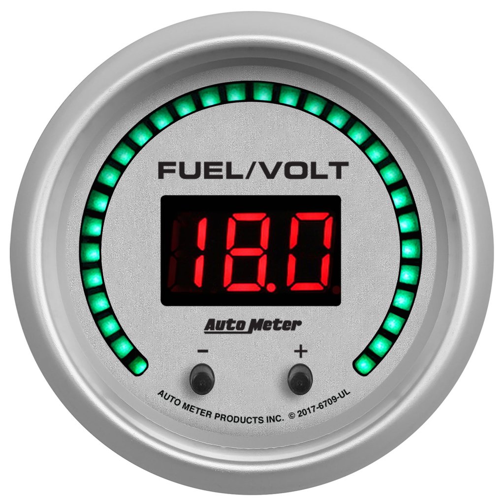 AutoMeter 2-1/16" TWO CHANNEL FUEL LEVEL / VOLTMETER, 0-100%/8-18V, ULTRA-LITE ELITE DIGITAL