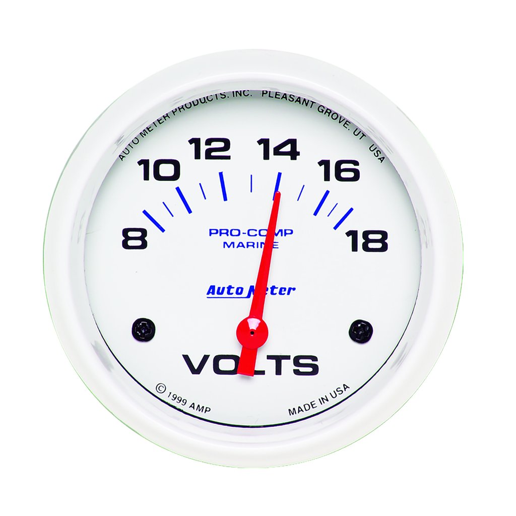 AutoMeter 2-5/8" VOLTMETER, 8-18V, AIR-CORE, MARINE WHITE