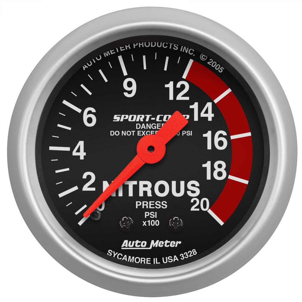 AutoMeter 2-1/16" NITROUS PRESSURE, 0-2000 PSI, MECHANICAL, SPORT-COMP