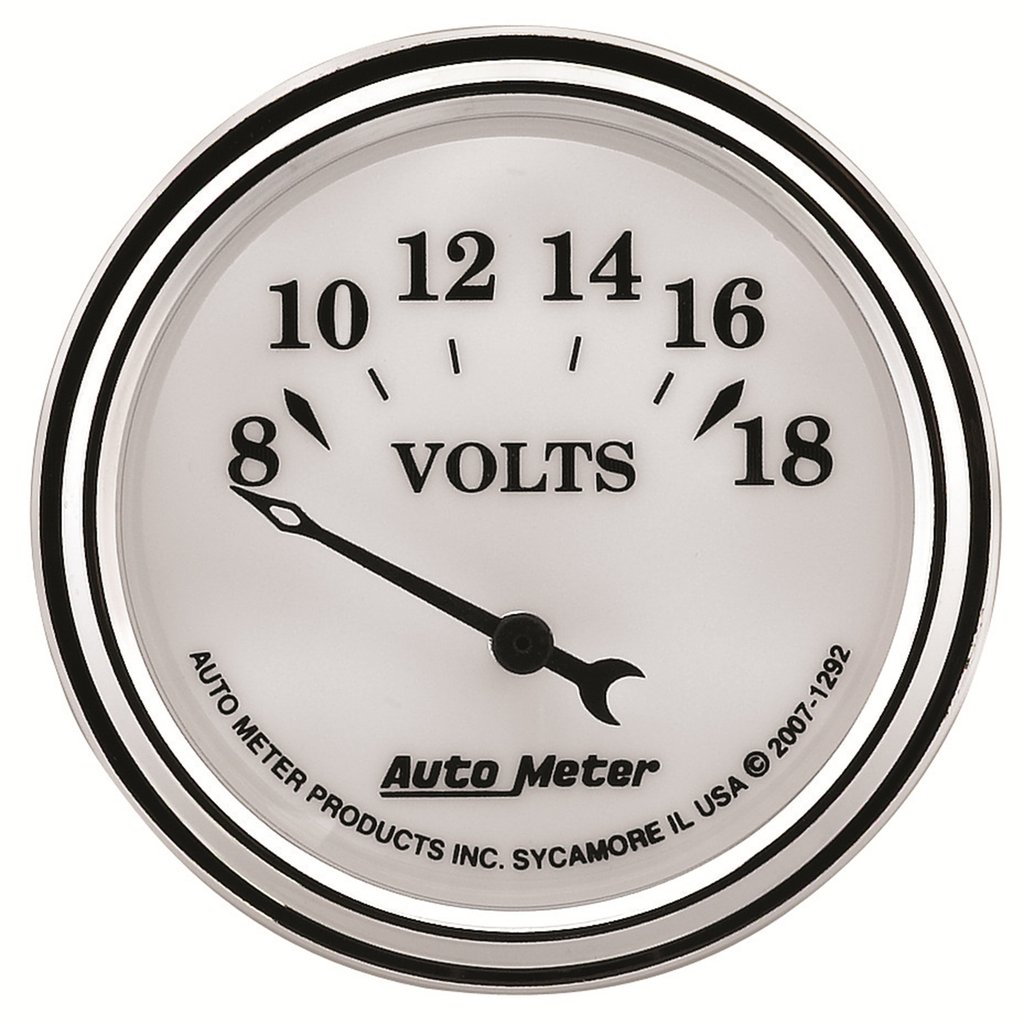 AutoMeter 2-1/16" VOLTMETER, 8-18V, AIR-CORE, OLD-TYME WHITE II