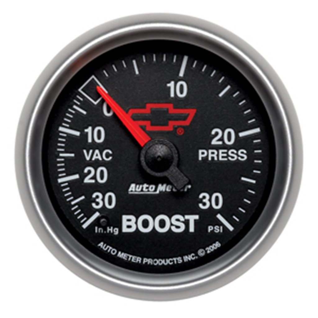 AutoMeter 2-1/16" BOOST/VACUUM, 30 IN HG/30 PSI, CHEVY RED BOWTIE