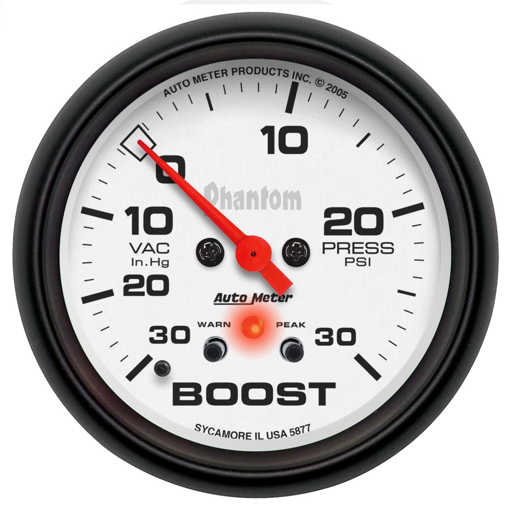 AutoMeter 2-5/8" BOOST/VACUUM, W/ PEAK & WARN, 30 IN HG/30 PSI, STEPPER MOTOR, PHANTOM