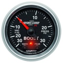 AutoMeter 2-1/16" BOOST/VACUUM, W/ PEAK & WARN, 30 IN HG/30 PSI, STEPPER MOTOR, SPORT-COMP II