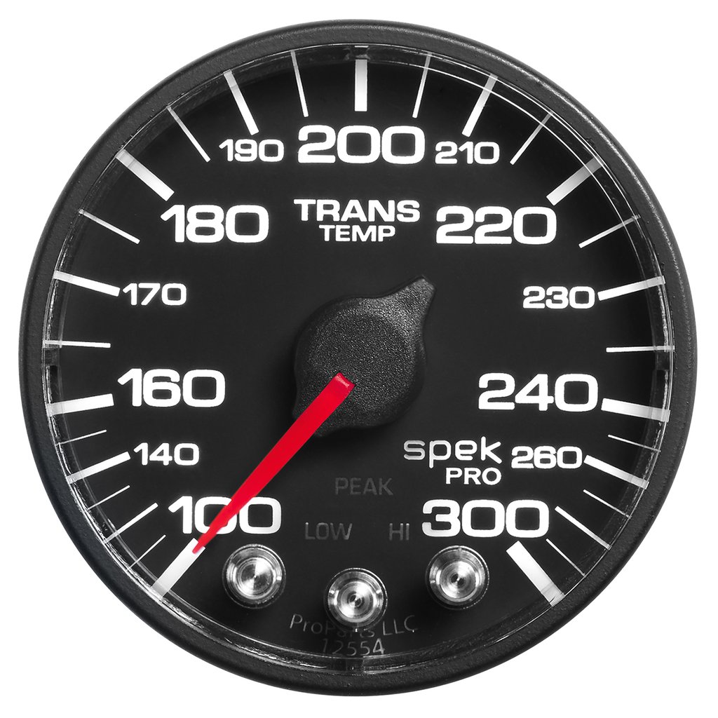 AutoMeter 2-1/16" TRANSMISSION TEMPERATURE, 100-300 °F, STEPPER MOTOR, SPEK-PRO, BLACK DIAL, BLACK BEZEL, FLAT ANTIGLARE LENS