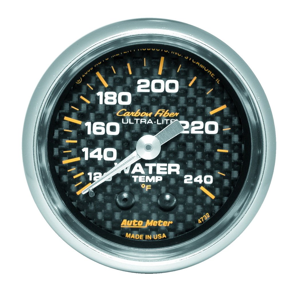 AutoMeter 2-1/16" WATER TEMPERATURE, 120-240 °F, 6 FT., MECHANICAL, CARBON FIBER