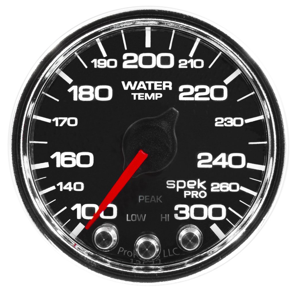 AutoMeter 2-1/16" WATER TEMPERATURE, 100-300 °F, STEPPER MOTOR, SPEK-PRO, BLACK DIAL, CHROME BEZEL, CLEAR LENS