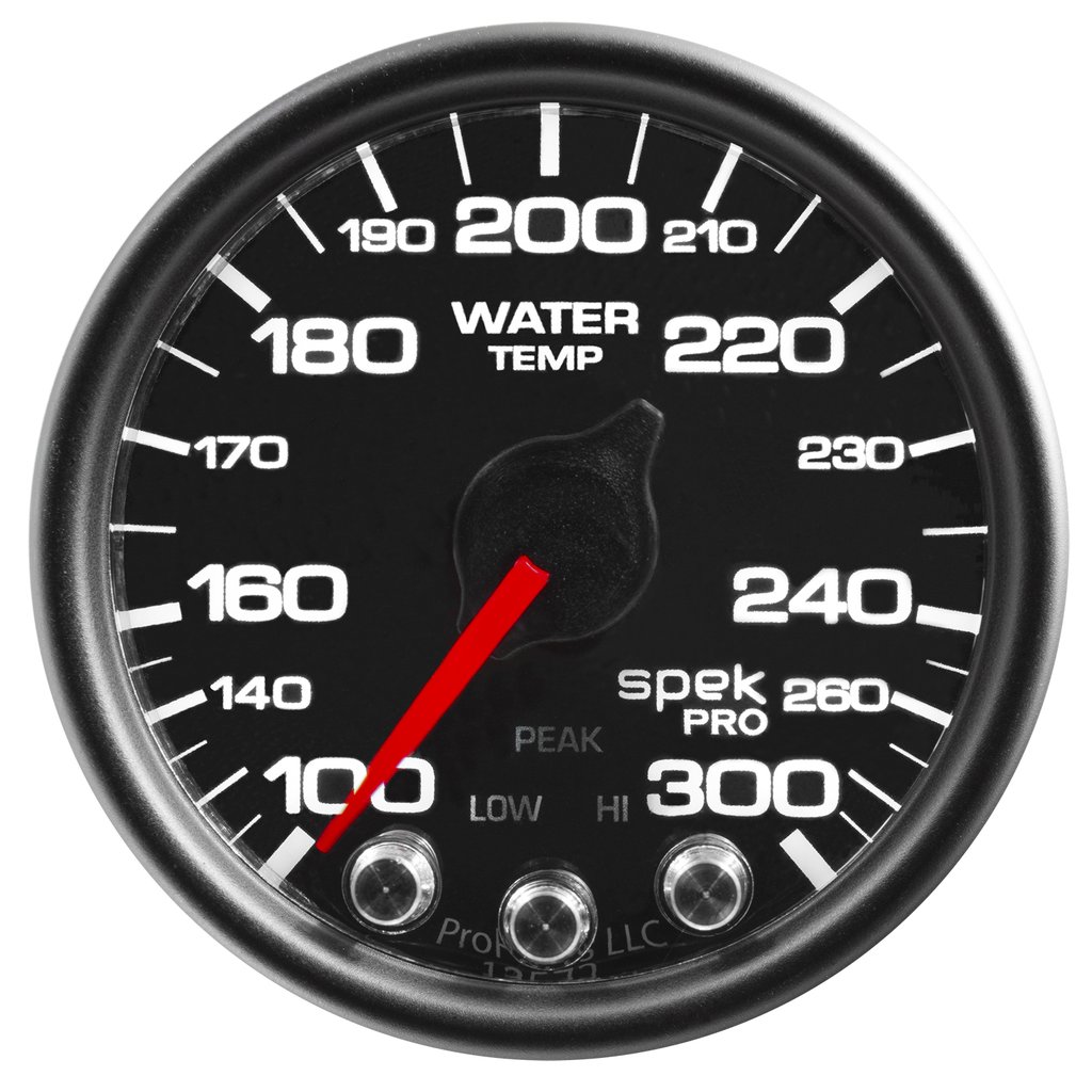 AutoMeter 2-1/16" WATER TEMPERATURE, 100-300 °F, STEPPER MOTOR, SPEK-PRO, BLACK DIAL, BLACK BEZEL, CLEAR LENS