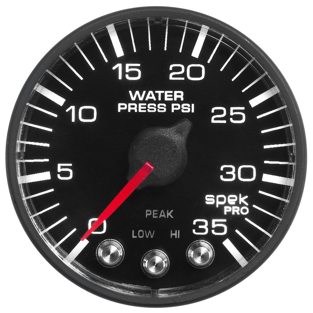AutoMeter 2-1/16" WATER PRESSURE, 0-35 PSI, STEPPER MOTOR, SPEK-PRO, BLACK DIAL, BLACK BEZEL, FLAT ANTIGLARE LENS