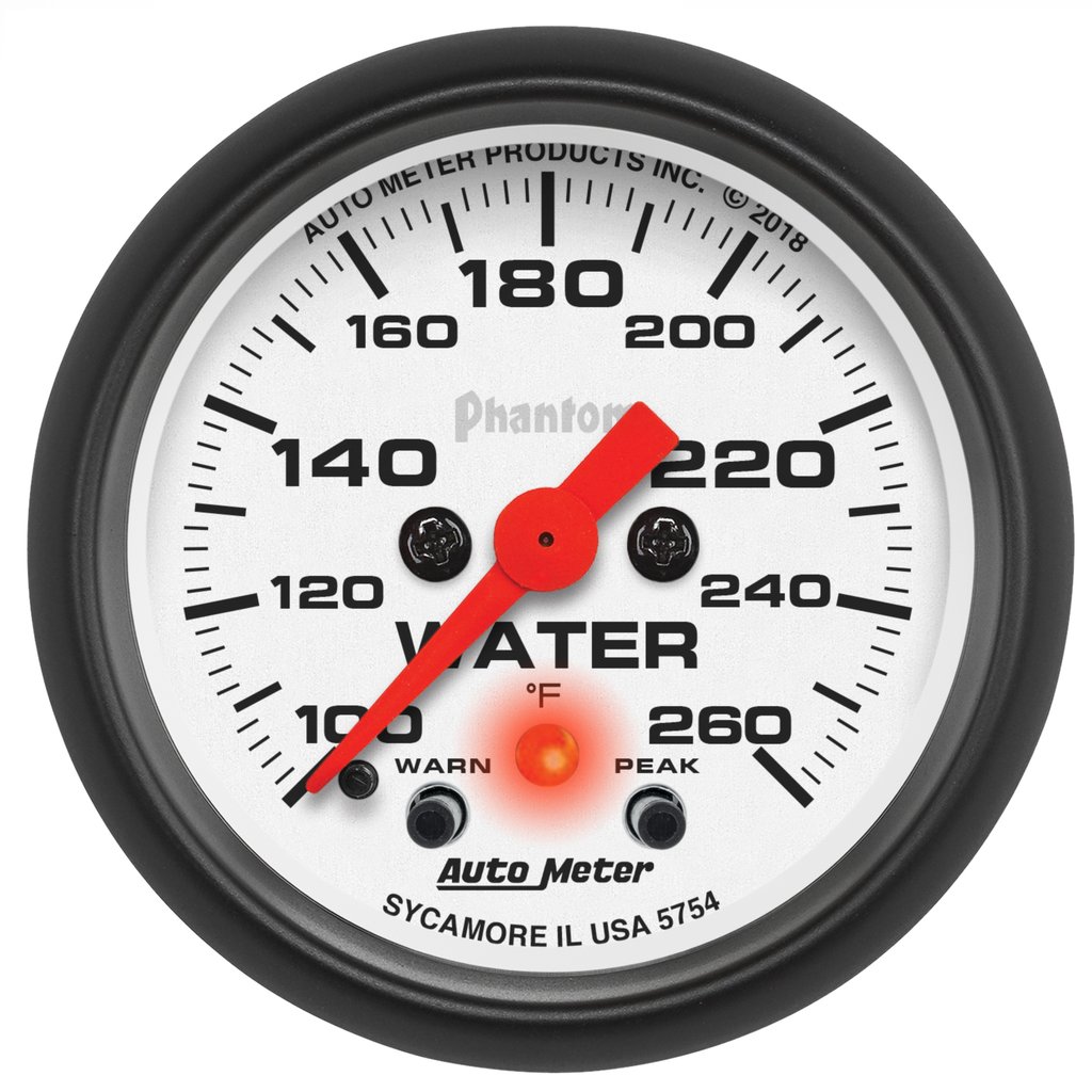 AutoMeter 2-1/16" WATER TEMPERATURE, W/ PEAK & WARN, 100-260 °F, STEPPER MOTOR, PHANTOM