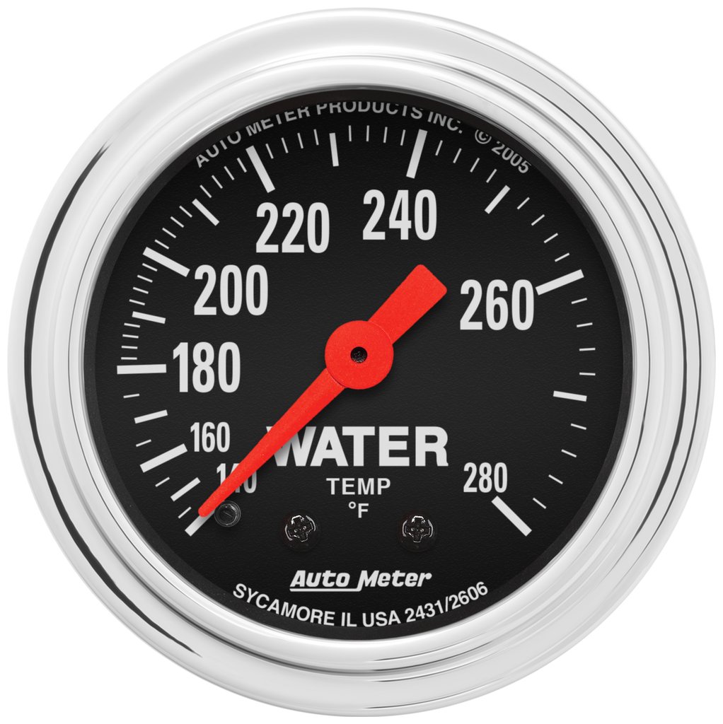 AutoMeter 2-1/16" WATER TEMPERATURE, 140-280 °F, 6 FT., MECHANICAL, TRADITIONAL CHROME