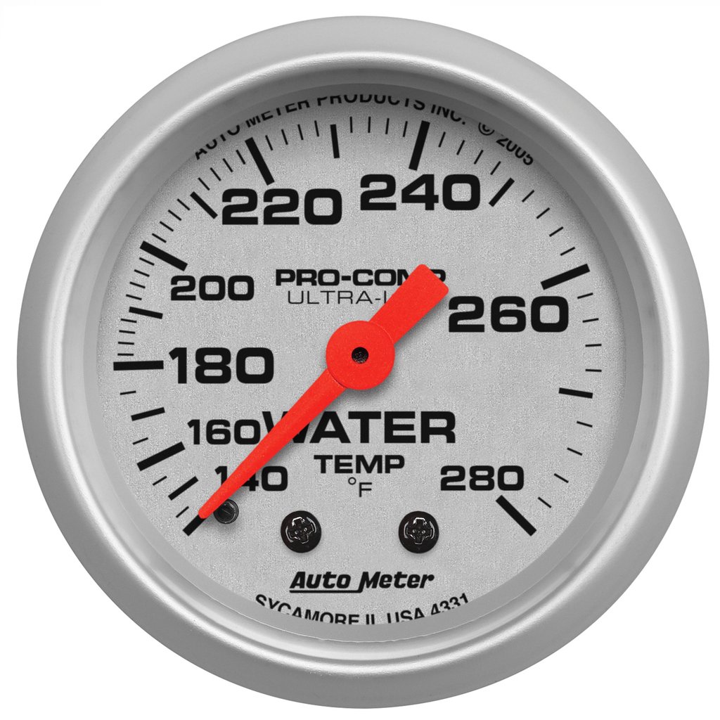 AutoMeter 2-1/16" WATER TEMPERATURE, 140-280 °F, 6 FT., MECHANICAL, ULTRA-LITE