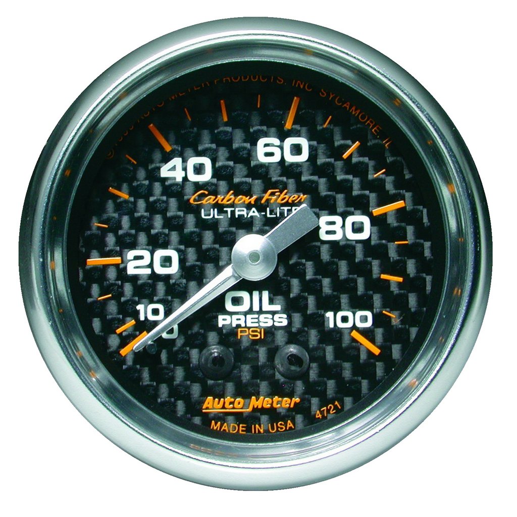 AutoMeter 2-1/16" OIL PRESSURE, 0-100 PSI, MECHANICAL, CARBON FIBER