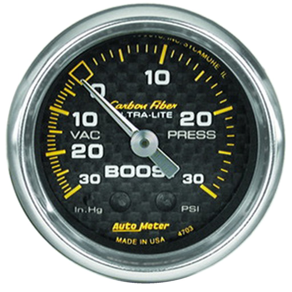 AutoMeter 2-1/16" BOOST/VACUUM, 30 IN HG/30 PSI, MECHANICAL, CARBON FIBER