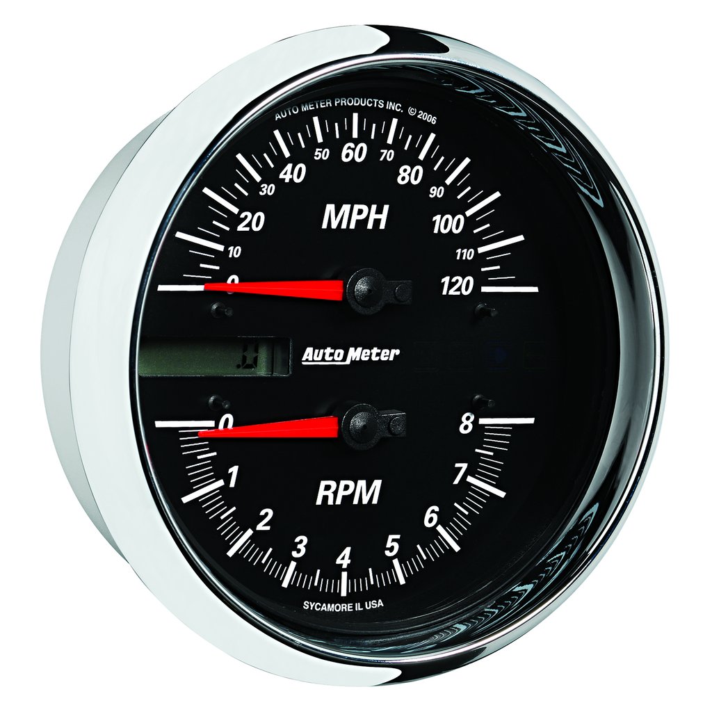 AutoMeter 5" DIRECT FIT TACHOMETER/SPEEDOMETER COMBO, 8K RPM/120 MPH, ELECTRIC, BLACK, PRO-CYCLE
