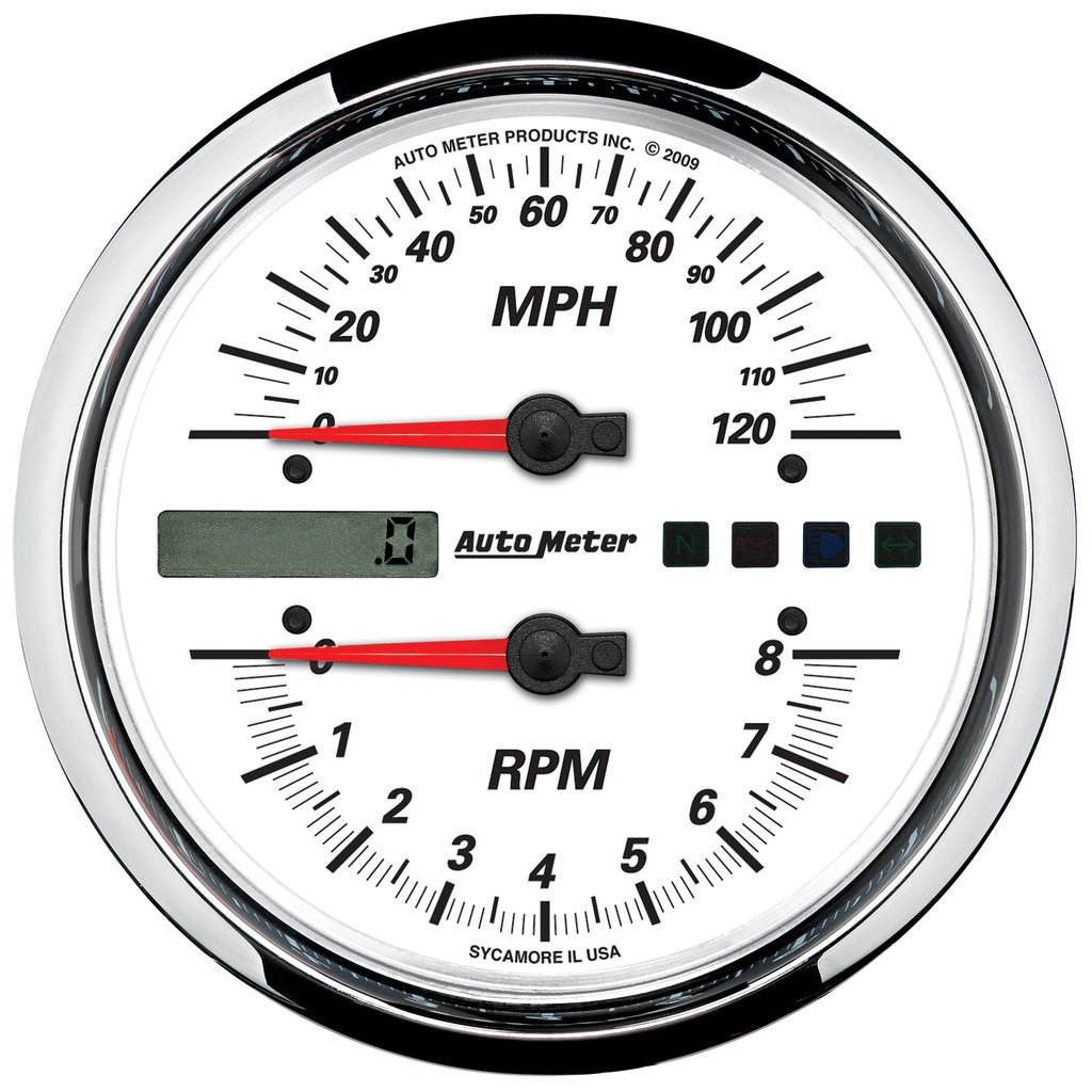 AutoMeter 5" DIRECT FIT TACHOMETER/SPEEDOMETER COMBO, 8K RPM/120 MPH, ELECTRIC, WHITE, PRO-CYCLE