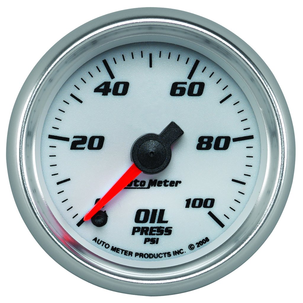 AutoMeter 2-1/16" OIL PRESSURE, 0-100 PSI, STEPPER MOTOR, WHITE/BRIGHT ANODIZED, PRO-CYCLE