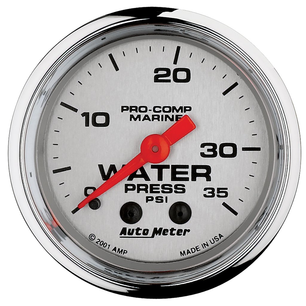 AutoMeter 2-1/16" WATER PRESSURE, 0-35 PSI, MECHANICAL, MARINE CHROME