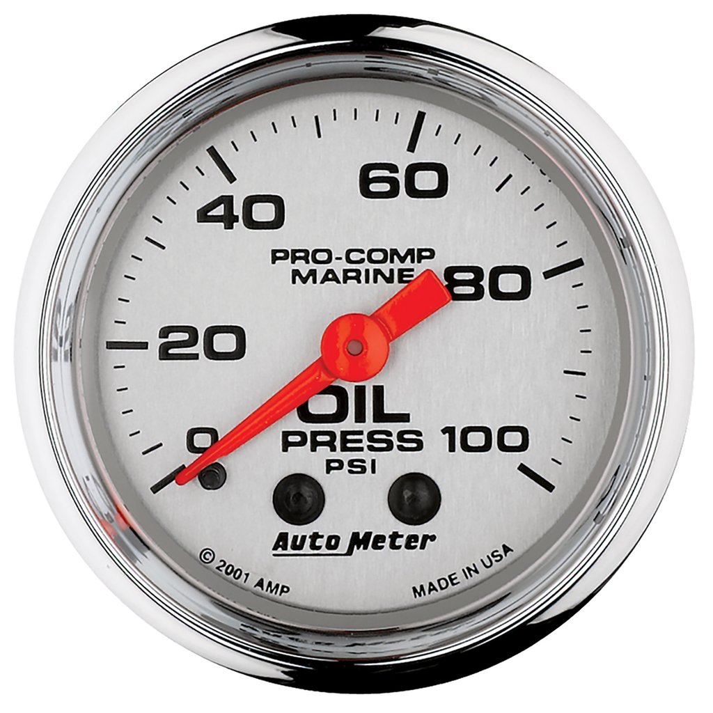 AutoMeter 2-1/16" OIL PRESSURE, 0-100 PSI, MECHANICAL, MARINE CHROME