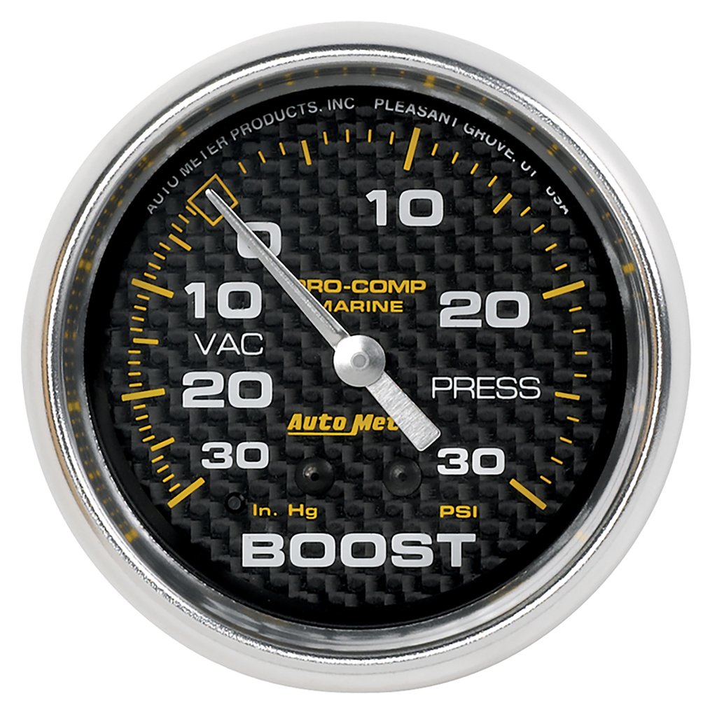 AutoMeter 2-5/8" VACUUM/BOOST, 30 IN HG/20 PSI, MECHANICAL, MARINE CARBON FIBER