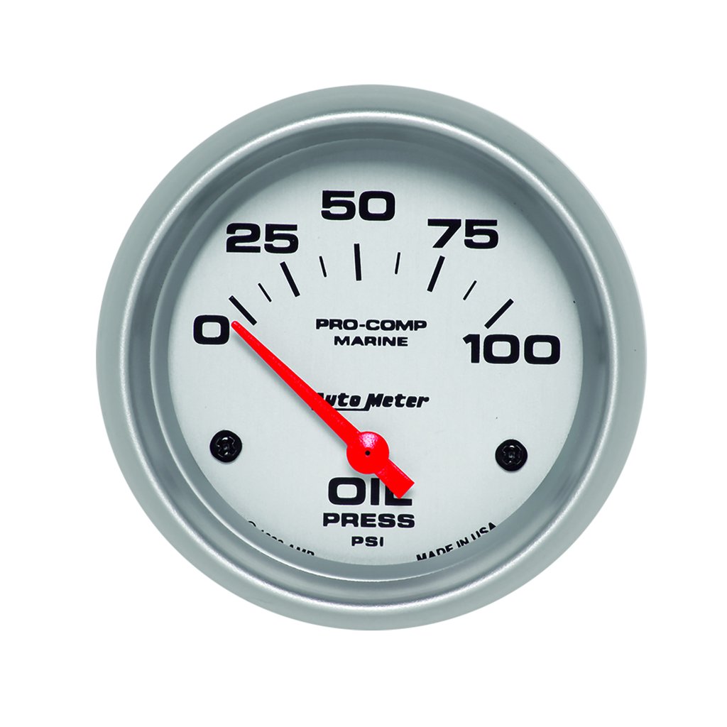 AutoMeter 2-5/8" OIL PRESSURE, 0-100 PSI AIR-CORE,, MARINE SILVER