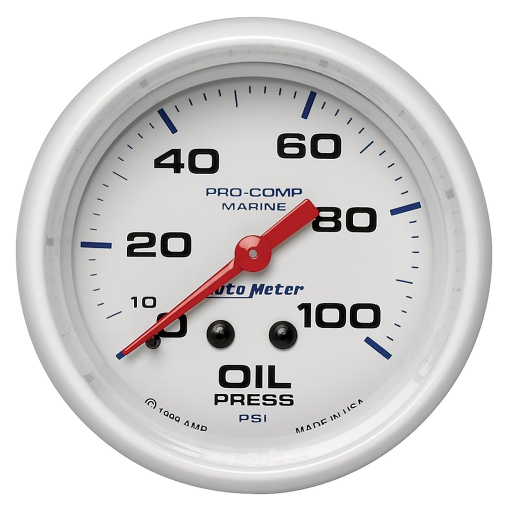 AutoMeter 2-5/8" OIL PRESSURE, 0-100 PSI, MECHANICAL, MARINE WHITE