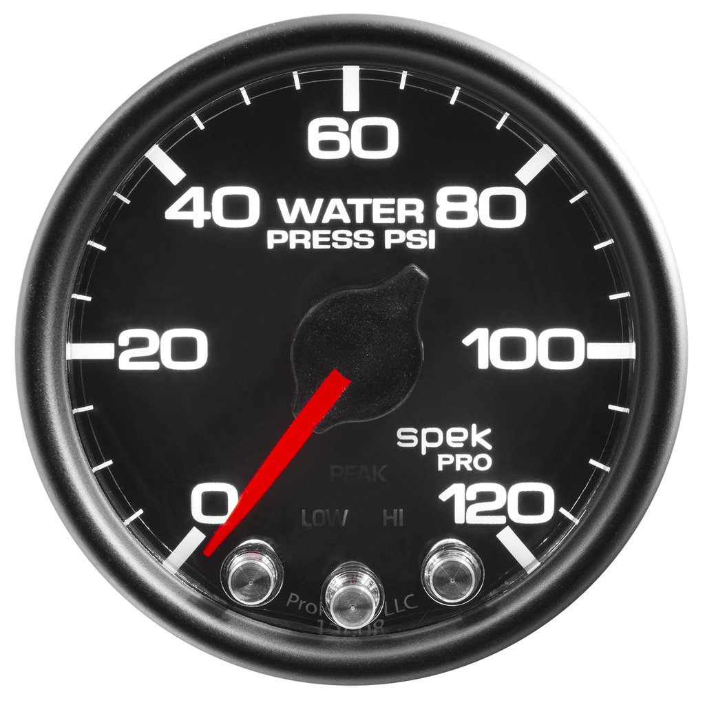 AutoMeter 2-1/16" WATER PRESSURE, 0-120 PSI, STEPPER MOTOR, SPEK-PRO, BLACK DIAL, BLACK BEZEL, CLEAR LENS